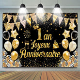 1 an Bannière Joyeux Anniversaire Noir Or Toile De Fond